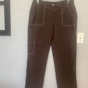 Zenergy Brown Utility Pants with White Contrast Stitching RN79984